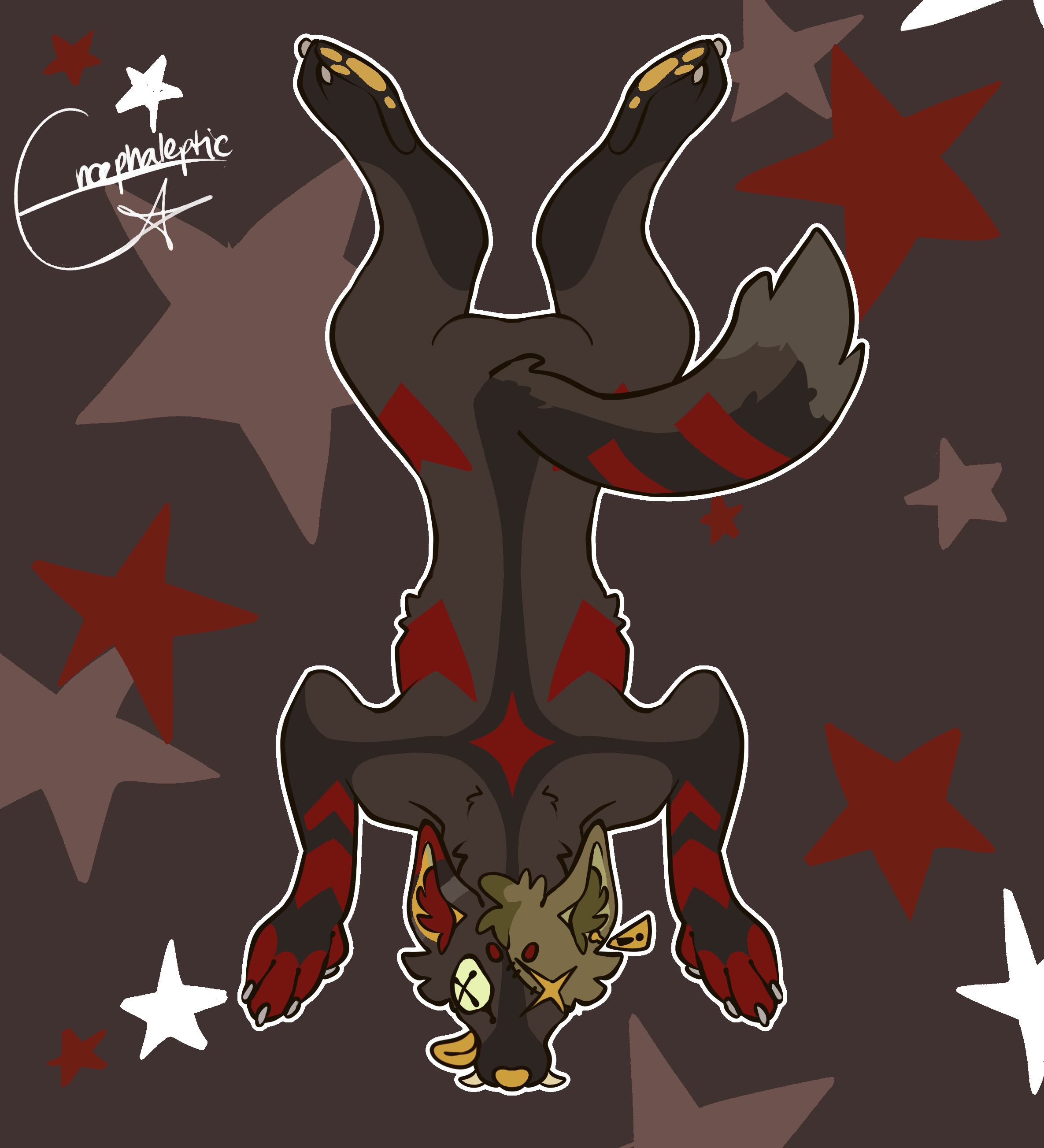 Dark brown and red creature reference artwork