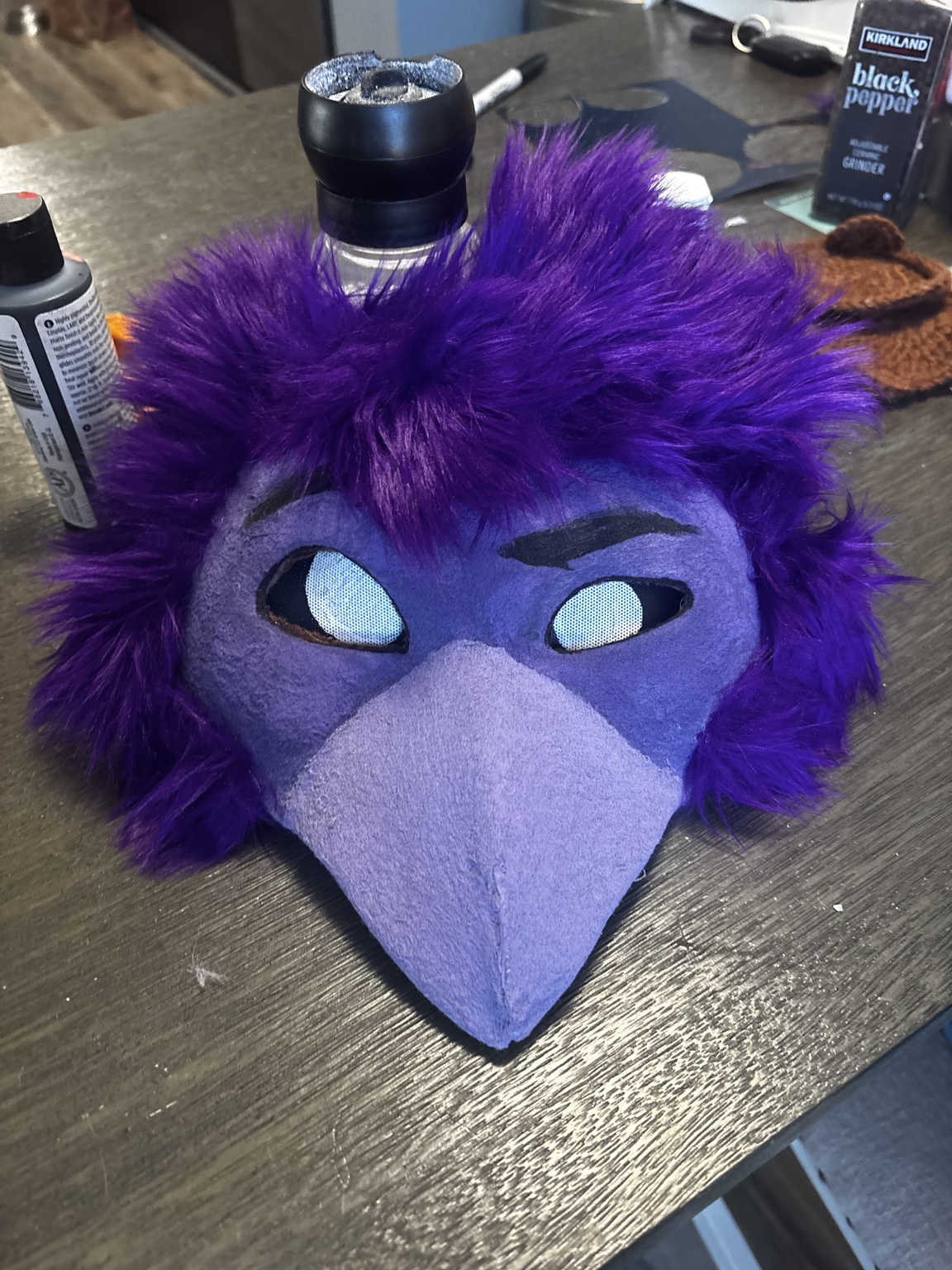 Purple bird mask in progress
